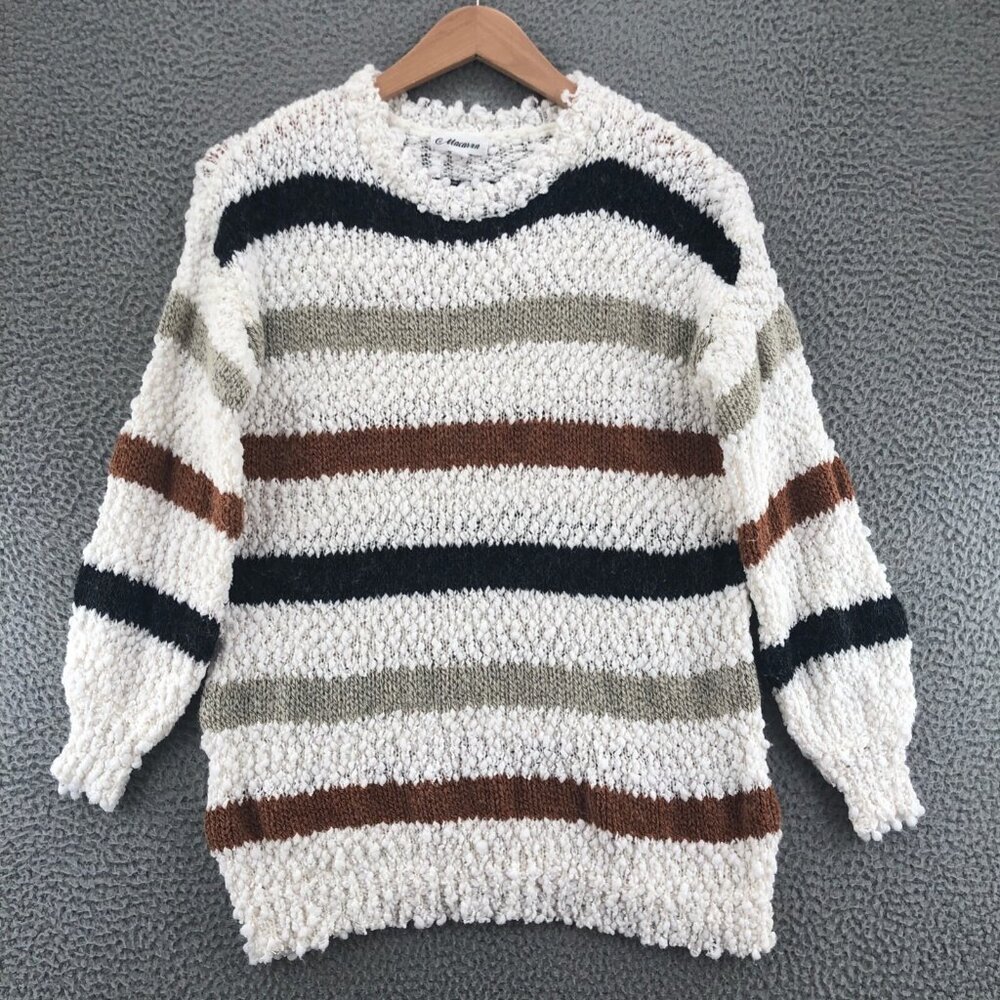 Macaron Sweater Women Small Multicolor Striped Pullover Boucle Knit Comfort Soft